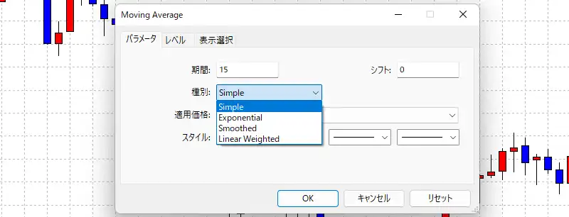 移動平均線の設定