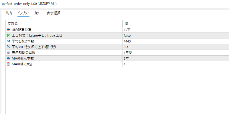 パーフェクトオーダーオンリーの詳細設定
