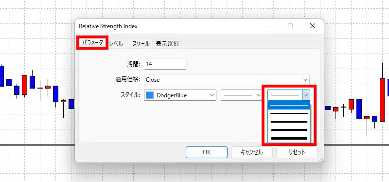 RSI線の太さを変更する