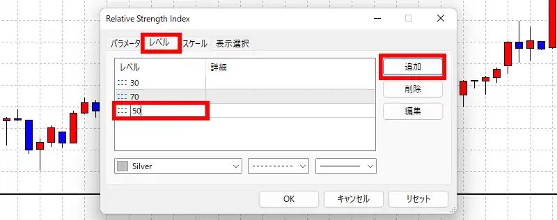 RSIのラインを追加する