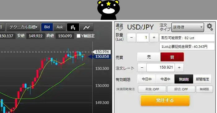 DMMFXのデモ取引（逆指値注文）